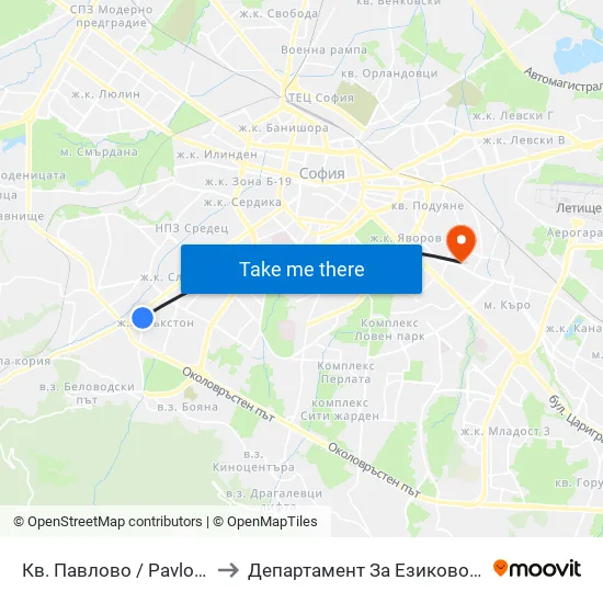 Кв. Павлово / Pavlovo Qr. (0893) to Департамент За Езиково Обучение - Ичс map