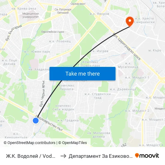 Ж.К. Водолей / Vodoley Qr. (2597) to Департамент За Езиково Обучение - Ичс map