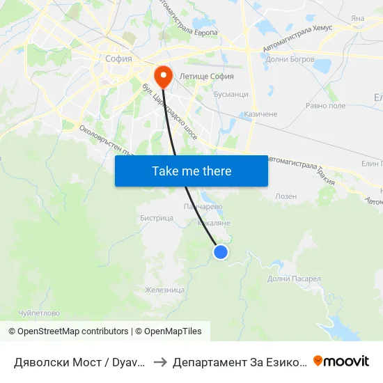 Дяволски Мост / Dyavolski Bridge (0556) to Департамент За Езиково Обучение - Ичс map