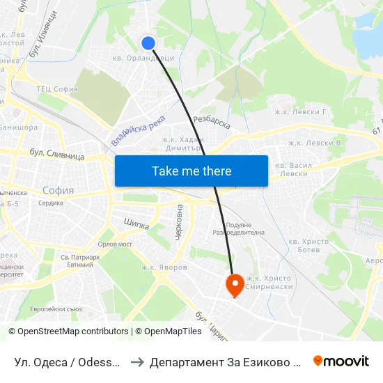 Ул. Одеса / Odessa St. (2356) to Департамент За Езиково Обучение - Ичс map