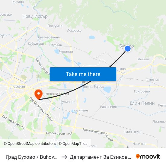 Град Бухово / Buhovo Town (0504) to Департамент За Езиково Обучение - Ичс map