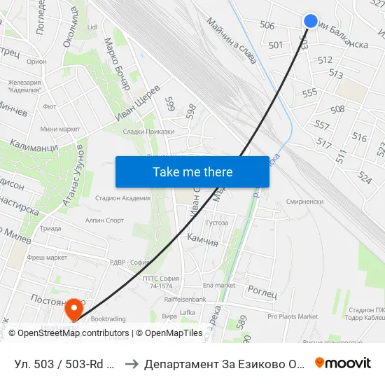 Ул. 503 / 503-Rd St. (1064) to Департамент За Езиково Обучение - Ичс map