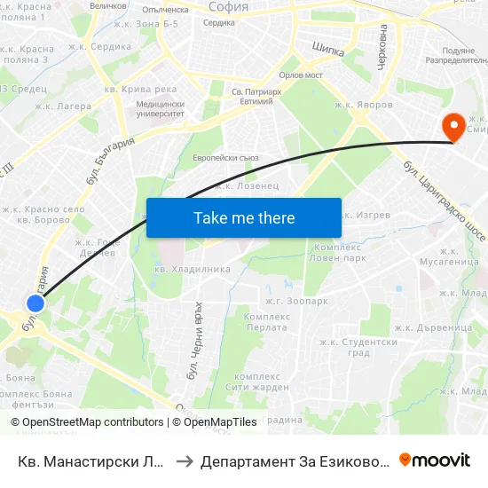 Кв. Манастирски Ливади (0868) to Департамент За Езиково Обучение - Ичс map