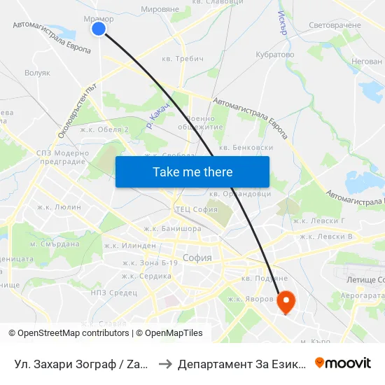 Ул. Захари Зограф / Zahari Zograf St. (2743) to Департамент За Езиково Обучение - Ичс map