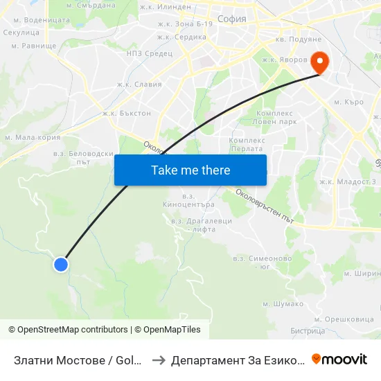 Златните Мостове / the Golden Bridges (6567) to Департамент За Езиково Обучение - Ичс map