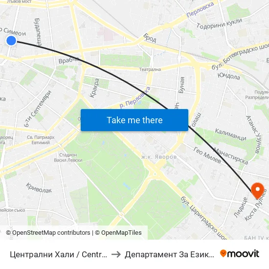 Централни Хали / Central Market Hall (2336) to Департамент За Езиково Обучение - Ичс map