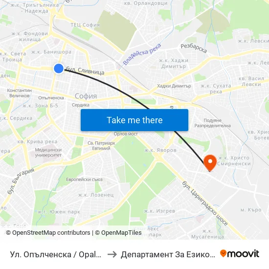 Ул. Опълченска / Opalchenska St. (2081) to Департамент За Езиково Обучение - Ичс map