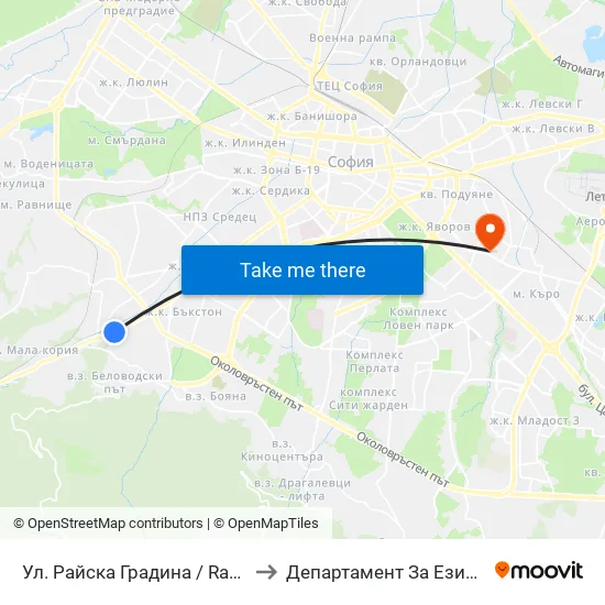 Ул. Райска Градина / Rayska Gradina St. (2261) to Департамент За Езиково Обучение - Ичс map