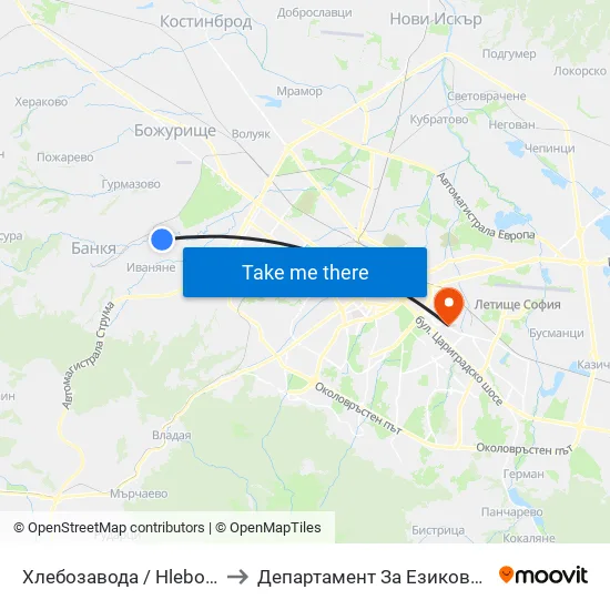 Хлебозавода / Hlebozavoda (2317) to Департамент За Езиково Обучение - Ичс map