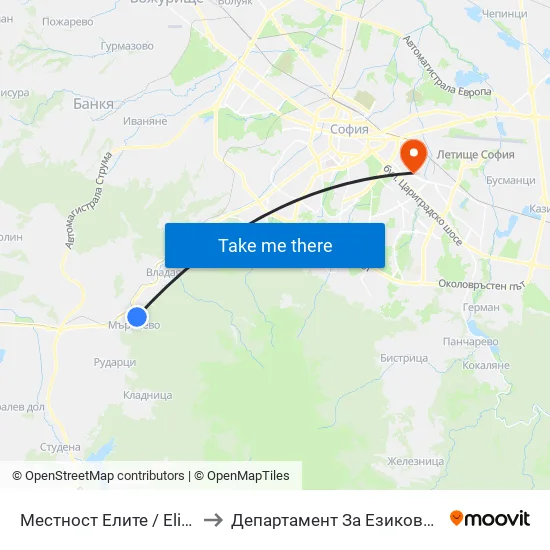 Местност Елите / Elite Area (0573) to Департамент За Езиково Обучение - Ичс map
