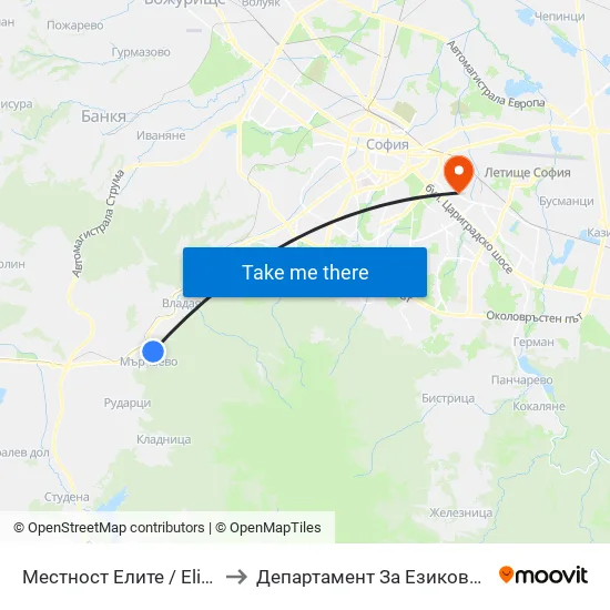 Местност Елите / Elite Area (0572) to Департамент За Езиково Обучение - Ичс map