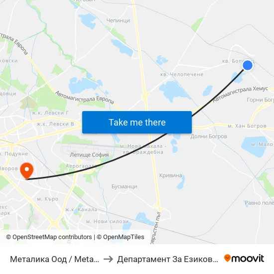 Металика Оод / Metalika Ltd. (1159) to Департамент За Езиково Обучение - Ичс map
