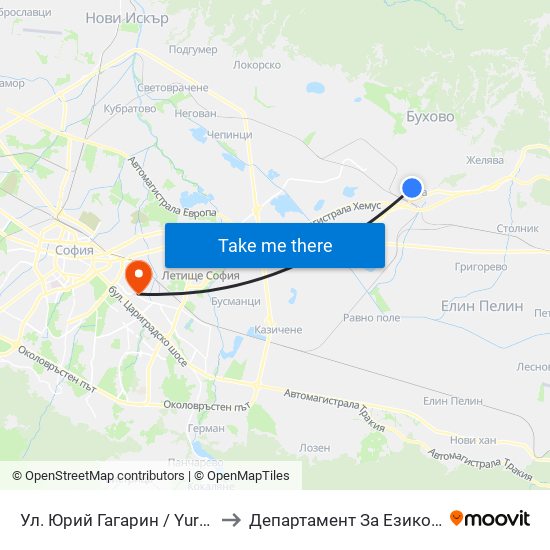 Ул. Юрий Гагарин / Yuri Gagarin St. (2262) to Департамент За Езиково Обучение - Ичс map