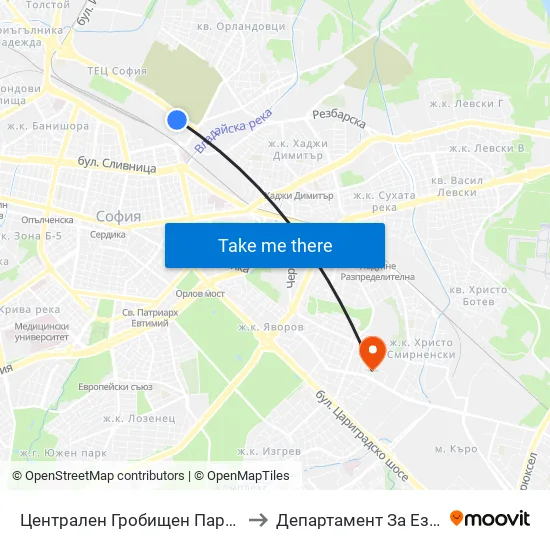 Централен Гробищен Парк / Sofia City Cemetery (1944) to Департамент За Езиково Обучение - Ичс map