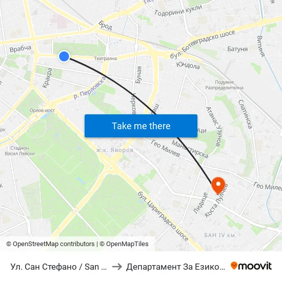 Ул. Сан Стефано / San Stefano St. (2168) to Департамент За Езиково Обучение - Ичс map