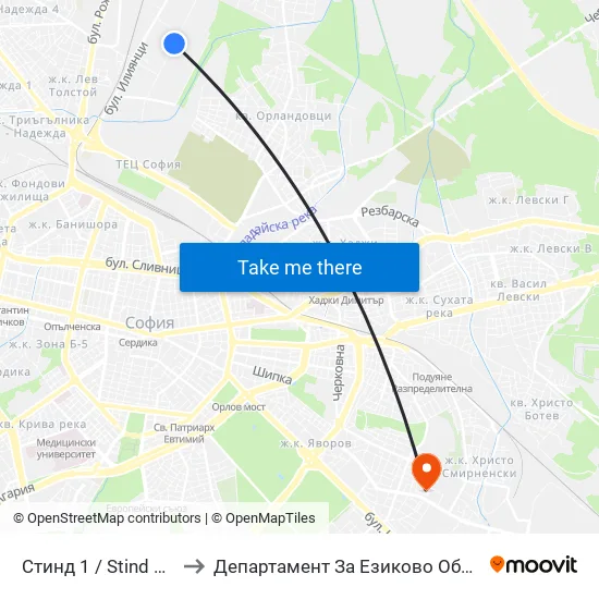 Стинд 1 / Stind 1 (0549) to Департамент За Езиково Обучение - Ичс map