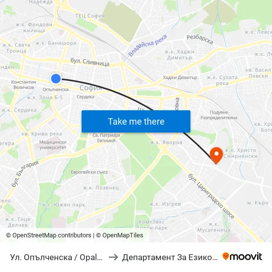 Ул. Опълченска / Opalchenska St. (2086) to Департамент За Езиково Обучение - Ичс map