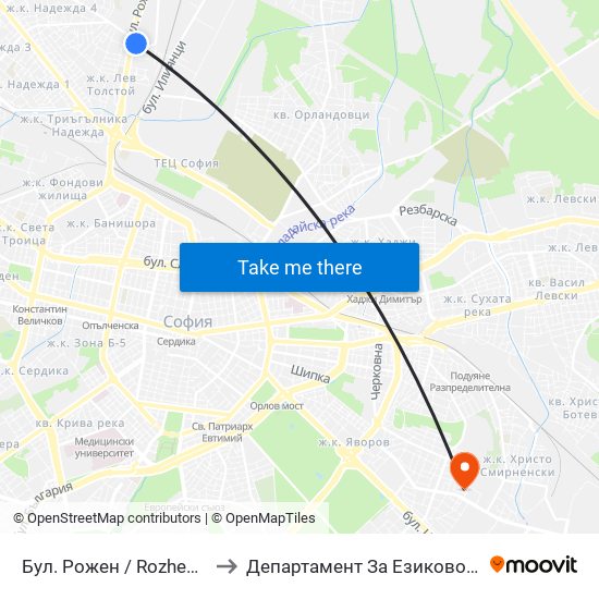 Бул. Рожен / Rozhen Blvd. (0546) to Департамент За Езиково Обучение - Ичс map