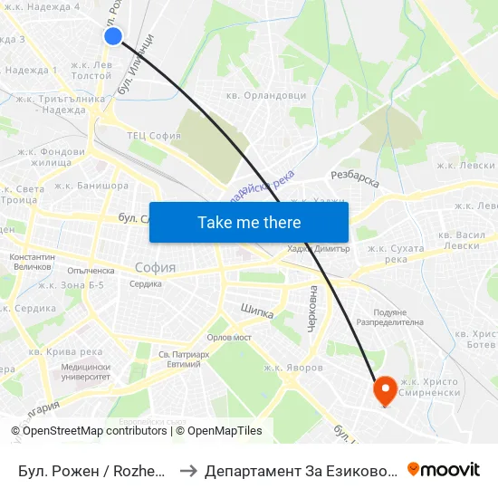 Бул. Рожен / Rozhen Blvd. (2664) to Департамент За Езиково Обучение - Ичс map