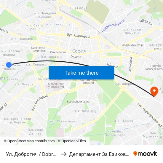 Ул. Добротич / Dobrotich St. (1932) to Департамент За Езиково Обучение - Ичс map