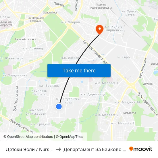 Детски Ясли / Nurseries (0533) to Департамент За Езиково Обучение - Ичс map