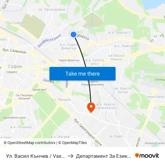 Ул. Васил Кънчев / Vasil Kanchev St. (1860) to Департамент За Езиково Обучение - Ичс map