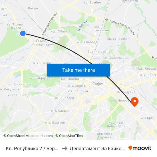 Кв. Република 2 / Republika 2 Qr (2527) to Департамент За Езиково Обучение - Ичс map