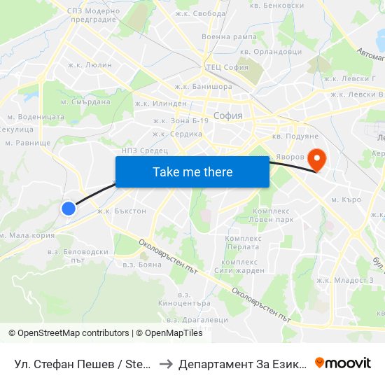 Ул. Стефан Пешев / Stefan Geshev St. (2192) to Департамент За Езиково Обучение - Ичс map