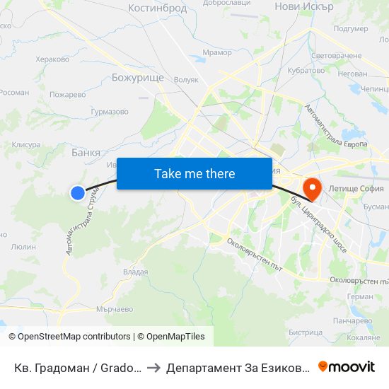 Кв. Градоман / Gradoman Qr. (0832) to Департамент За Езиково Обучение - Ичс map