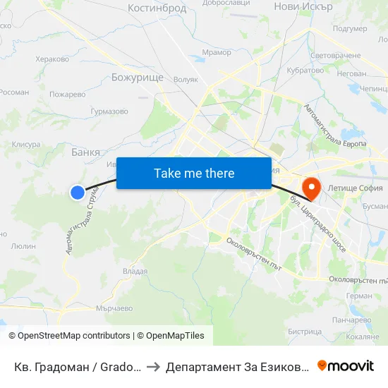 Кв. Градоман / Gradoman Qr. (0832) to Департамент За Езиково Обучение - Ичс map