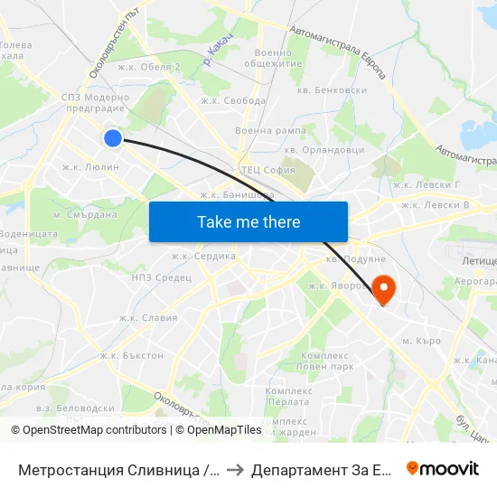 Ⓜ️ Метростанция Сливница / Slivnitsa Metro Station (1060) to Департамент За Езиково Обучение - Ичс map