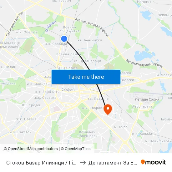 Стоков Базар Илиянци / Iliyantsi Commodity Market (2456) to Департамент За Езиково Обучение - Ичс map