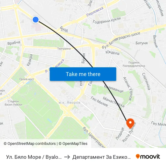 Ул. Бяло Море / Byalo More St. (1857) to Департамент За Езиково Обучение - Ичс map