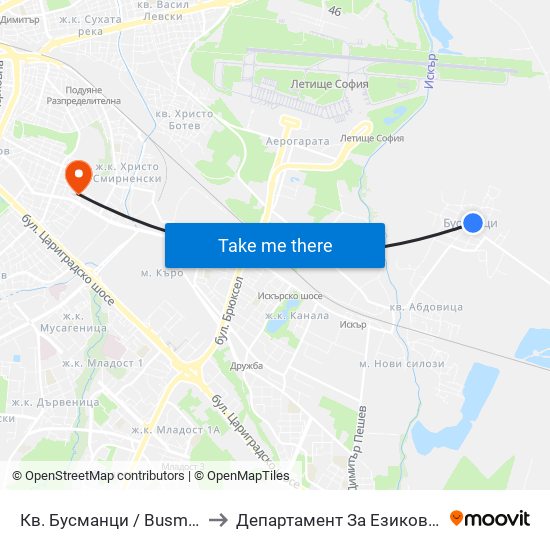 Кв. Бусманци / Busmantsi Qr. (0815) to Департамент За Езиково Обучение - Ичс map