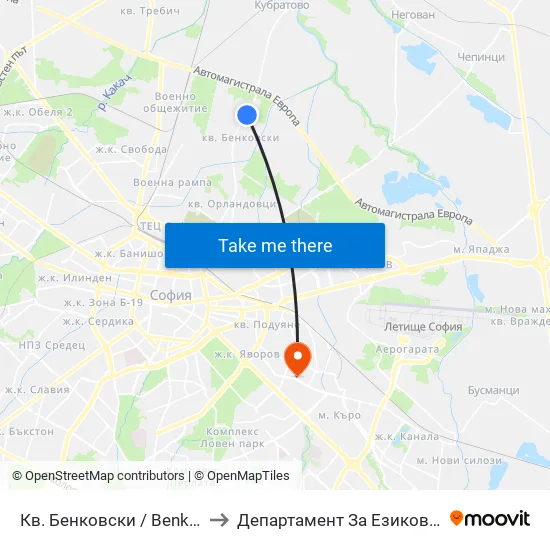 Кв. Бенковски / Benkovski Qr. (0806) to Департамент За Езиково Обучение - Ичс map