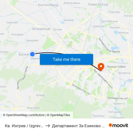 Кв. Изгрев / Izgrev Qr. (0842) to Департамент За Езиково Обучение - Ичс map