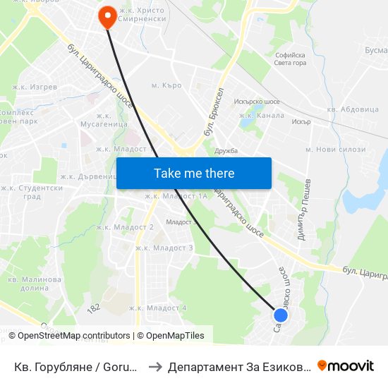 Кв. Горубляне / Gorublyane Qr. (0830) to Департамент За Езиково Обучение - Ичс map