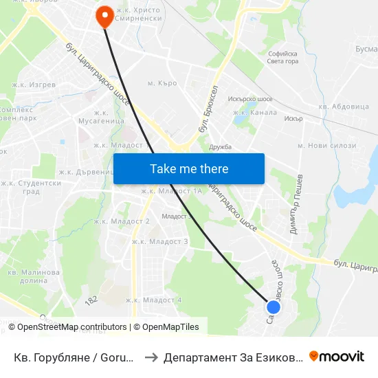 Кв. Горубляне / Gorublyane Qr. (0830) to Департамент За Езиково Обучение - Ичс map