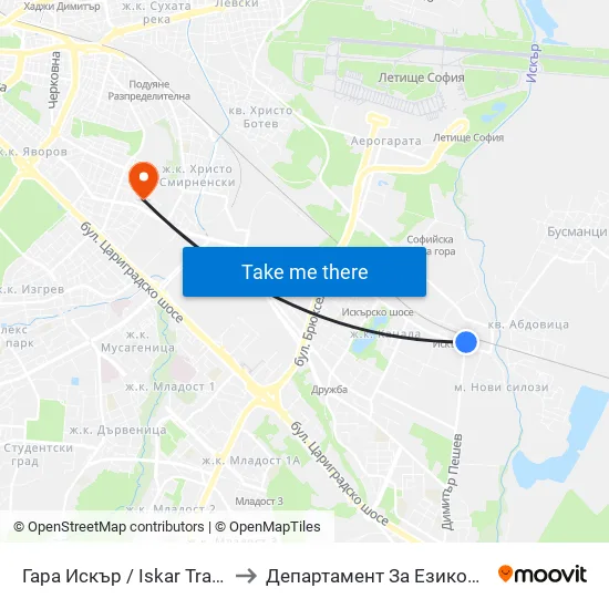 Гара Искър / Iskar Train Station (0826) to Департамент За Езиково Обучение - Ичс map