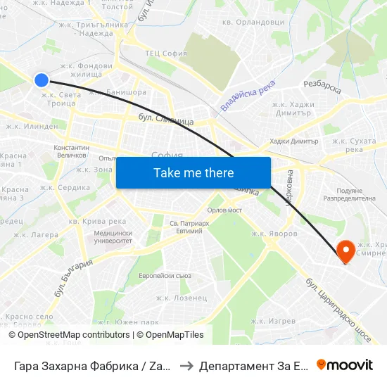 Гара Захарна Фабрика / Zaharna Fabrika Train Station (0452) to Департамент За Езиково Обучение - Ичс map