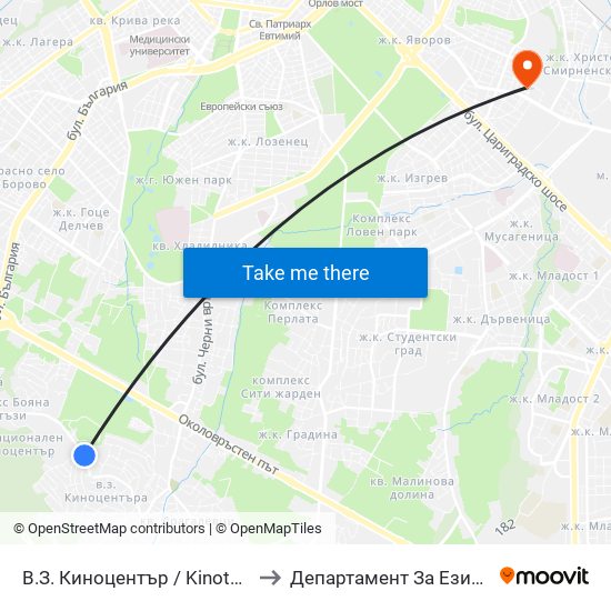 В.З. Киноцентър / Kinotsentar Villa Zone (0412) to Департамент За Езиково Обучение - Ичс map