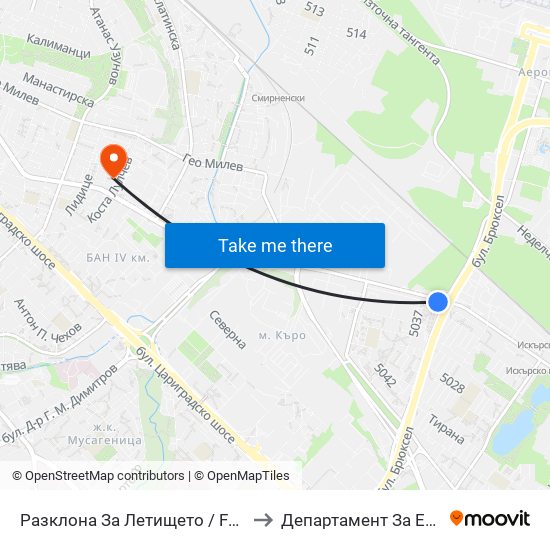 Разклона За Летището / Fork Road To Sofia Airport (1453) to Департамент За Езиково Обучение - Ичс map