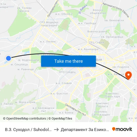В.З. Суходол / Suhodol Villa Zone (0433) to Департамент За Езиково Обучение - Ичс map