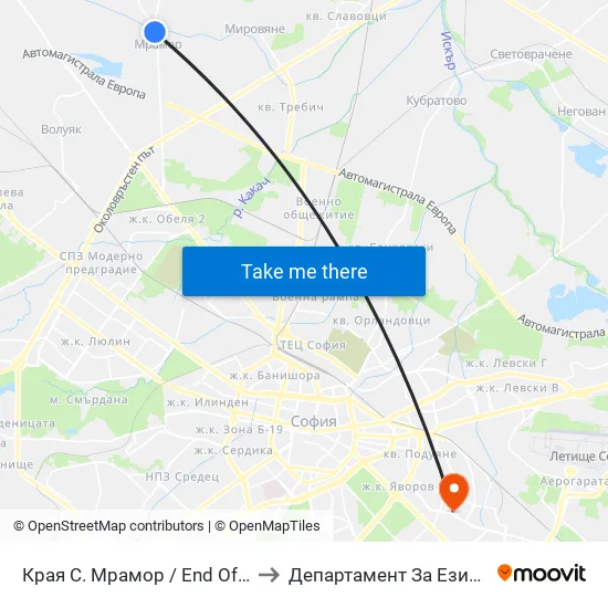 Края С. Мрамор / End Of Mramor Village (0439) to Департамент За Езиково Обучение - Ичс map