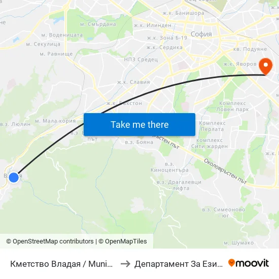 Кметство Владая / Municipality Of Vladaya (1515) to Департамент За Езиково Обучение - Ичс map