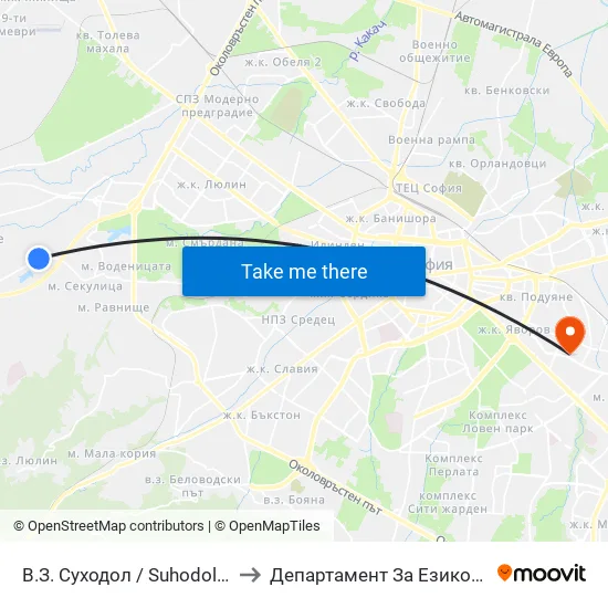 В.З. Суходол / Suhodol Villa Zone (0434) to Департамент За Езиково Обучение - Ичс map