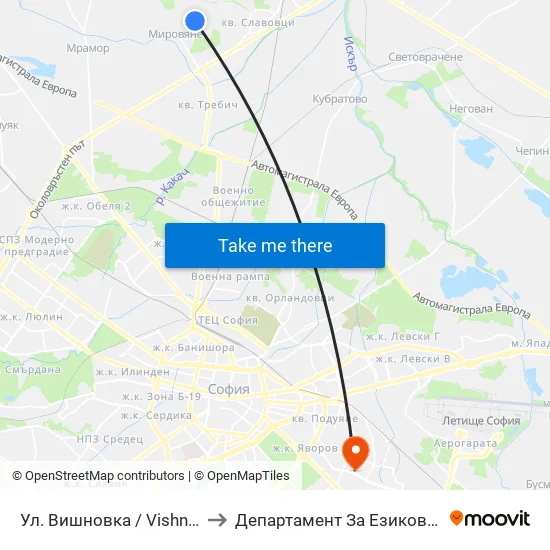 👋 Ул. Вишновка / Vishnovka St. (2631) to Департамент За Езиково Обучение - Ичс map