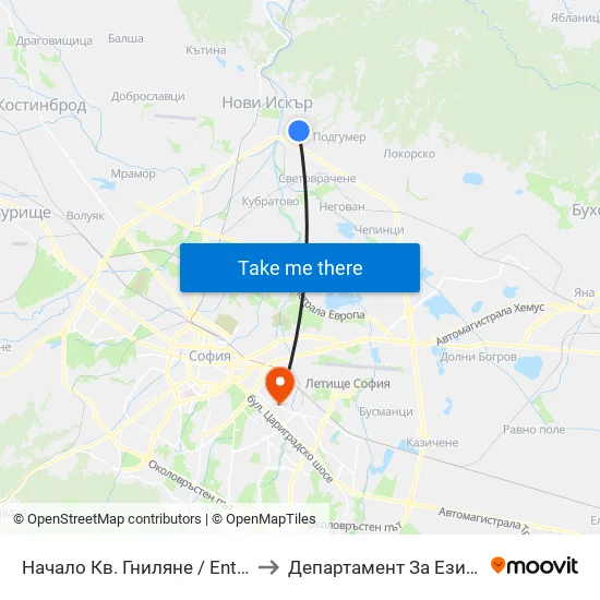 Начало Кв. Гниляне / Entry To Gnilyane Qr. (1124) to Департамент За Езиково Обучение - Ичс map