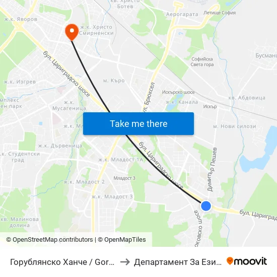 Горублянско Ханче / Gorublyansko Hanche (0497) to Департамент За Езиково Обучение - Ичс map