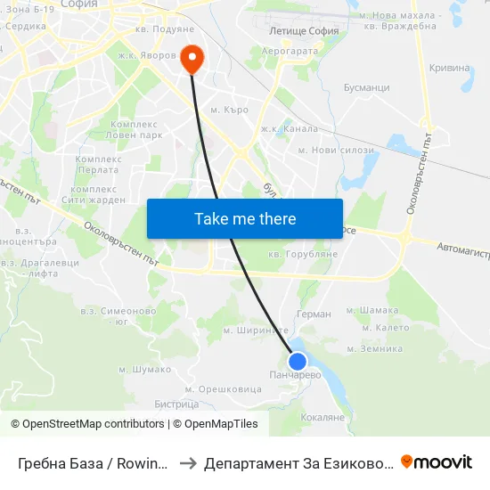 Гребна База / Rowing Base (0505) to Департамент За Езиково Обучение - Ичс map